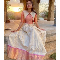 South Indian style cream color anarkali gown